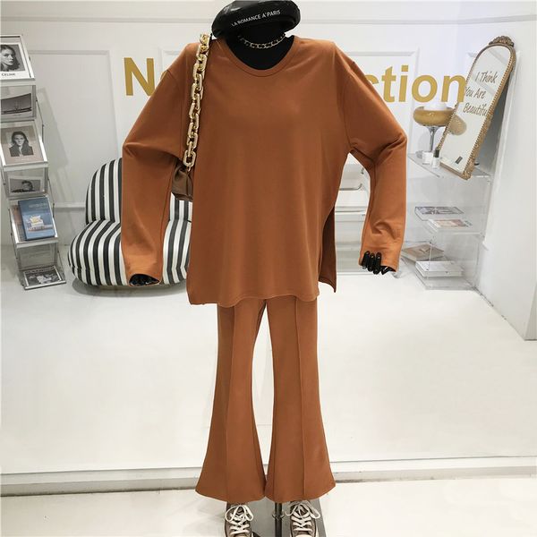 

two female joint parts design division around the neck + high waist vertical lines loose leg pants wu9i, Gray