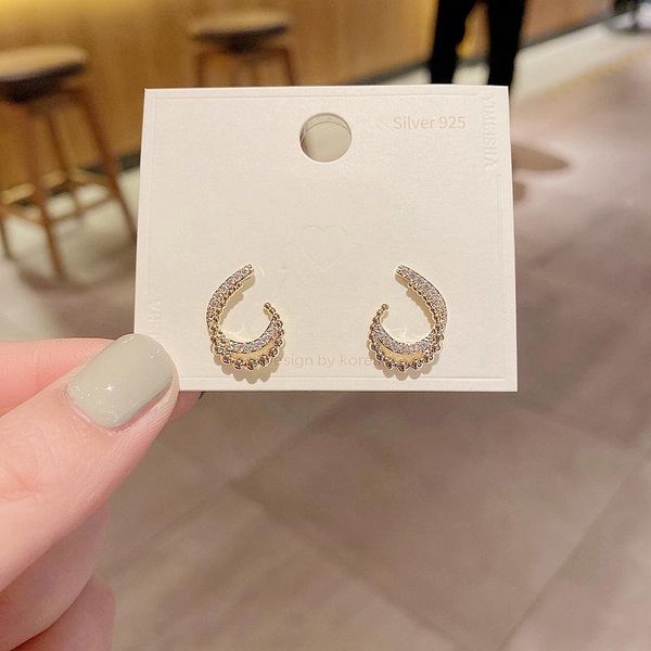 

stud korean style fashion geometric earrings for women gold color cubic zirconia party jewelry, Golden;silver