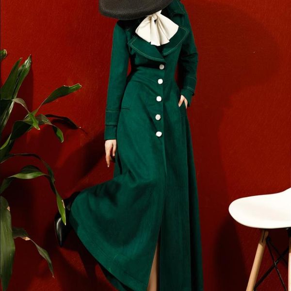 

women's wool & blends windbreaker female long section sleeve pocket woolen plus elegant over knee office 2021 outerwear, Black
