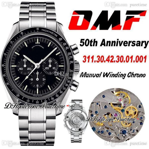 

omf apollo 15 40th anniversary manual winding chronograph mens watch black dial stainless steel bracelet 2021 new edition puretime om60, Slivery;brown
