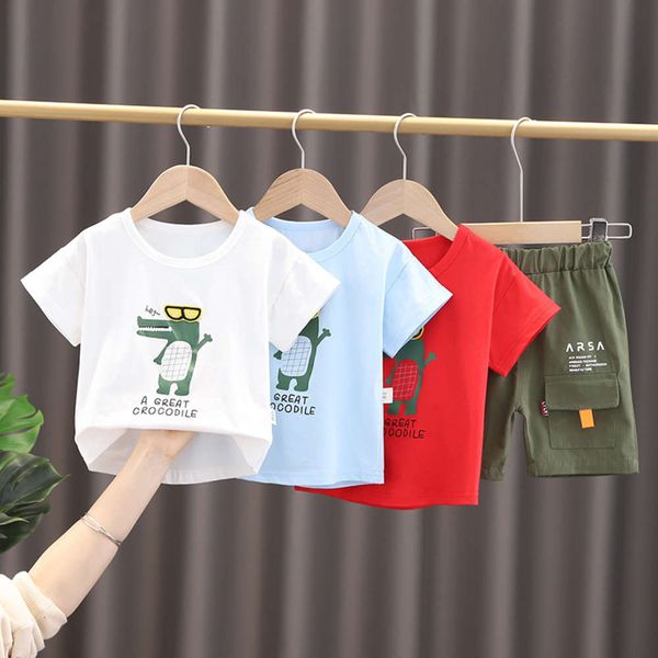 

short sve tooling shorts korean children's 2021 summer new little boy handsome two piece jeans, White