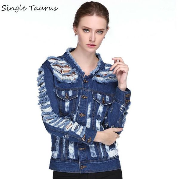 

women's jackets distressed jeans jacket loose blue women diamond .jeans long sleeve denim coat single breasted chaqueta mujer 2021, Black;brown
