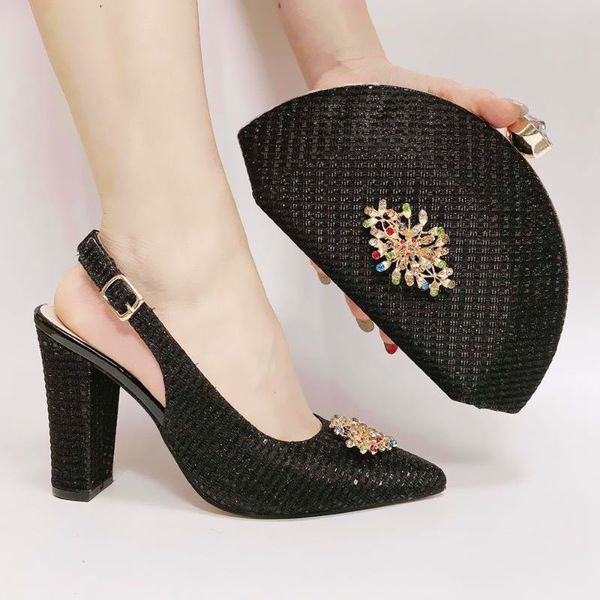 

dress shoes doershow beautiful and bag set african sets 2021 black color italian shoe decorated with rhinestone sjk1-25