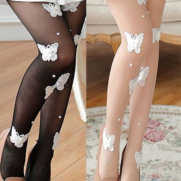 

girls lace butterfly side with peals dunne chique elastic summer silk panty princess stockings, Black;white