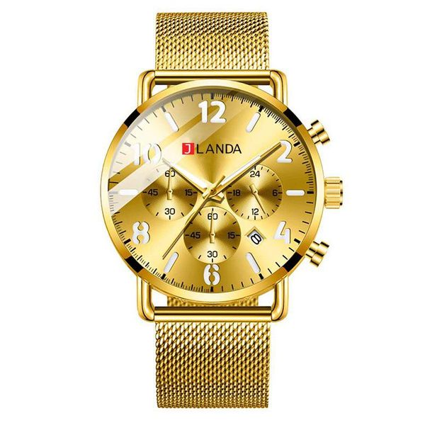 

wristwatches jlanda waterproof male sport luxury stainless steel business watch quartz chronograph mens casual strap fashion clock j6573, Slivery;brown