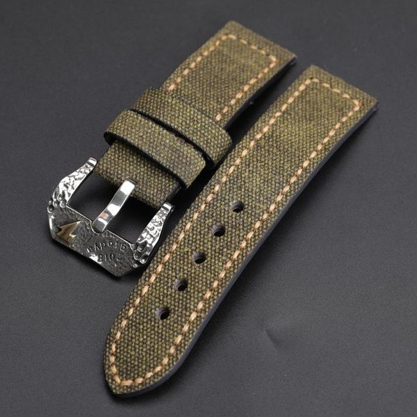 

watch bands green canvas leather wactband suitable for copper strap 20 22 24 26mm bronze men bracelet handmade, Black;brown