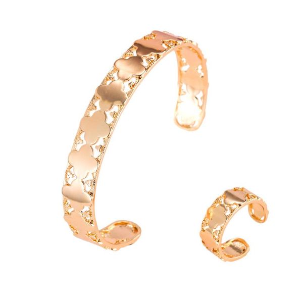 

earrings & necklace honghong women's open bracelet ring two piece set plant flower fashion jewelry, Silver