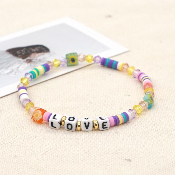 

beaded, strands go2boho heishi bracelet quartz crystal bracelets for women multicolor beaded letter love elastic cute pulseras summer jewelr, Black