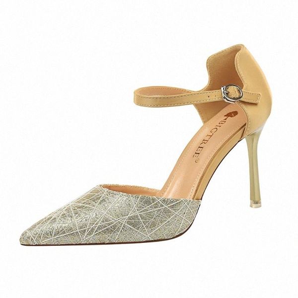 

summer plus size 2020 new style nude high heels women shoes ladies pointed toe red black shoes narrow band buckle sandals k0206 645e#