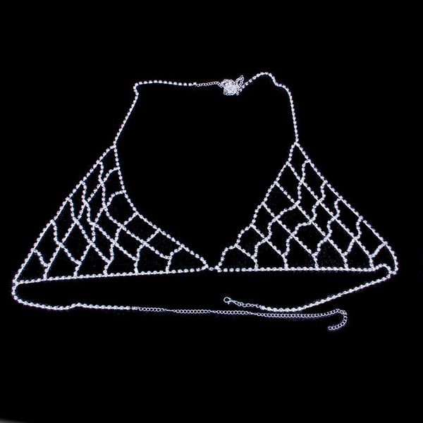

cross crystal bralette jewelry for women body chain rhinestone bra chain bikini necklace christmas party gift, Silver