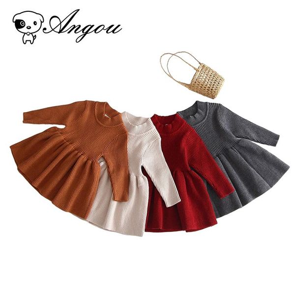 

girl's dresses angou 2021 spring knitting dress baby girls warm clothes infant long sleeves solid color winter sweater princess, Red;yellow