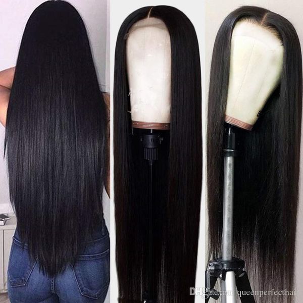 

high density heat resistant glueless synthetic wigs for women natural long silky straight black color brazilian full lace front wig, Black;brown