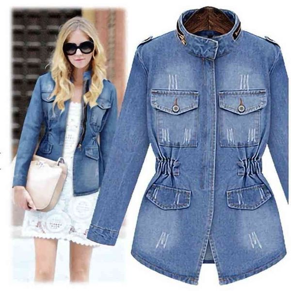 Denim denim jaqueta vintage inverno outono grande tamanho solto manga longa casacos femininos outwear denim feminino 210922