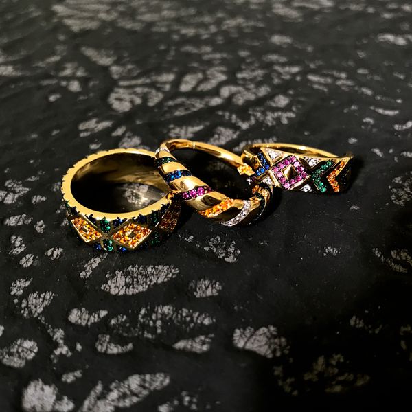 

s925 sterling silver stones colorful exotic stripes retro ring personality avant-garde fashion design luxury jewelry monaco earrings gift fo