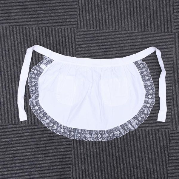 

aprons cotton waist apron lace short with pockets for maid waitress servant (white)
