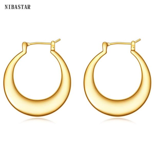 

nibastar gold smooth big circle earrings for women stainless steel big geometric earrings fashion jewelry accessories for party, Golden;silver
