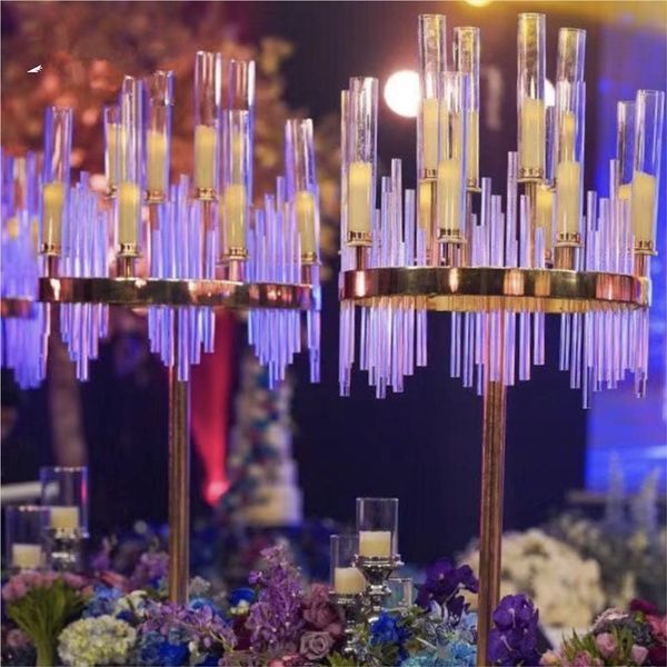 Altın Kemer Düğün Dekorasyon Olay Düğün Çiçek Kemer Çerçeve Kristal Cyliner Vazo Ile
