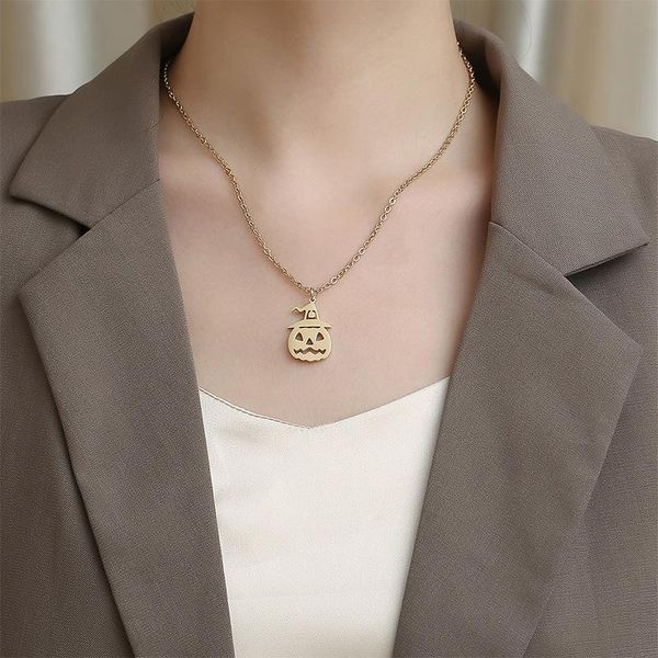 

pendant necklaces 2021 fashion simple trend halloween jewelry personality pumpkin lady necklace stainless steel party for women, Silver