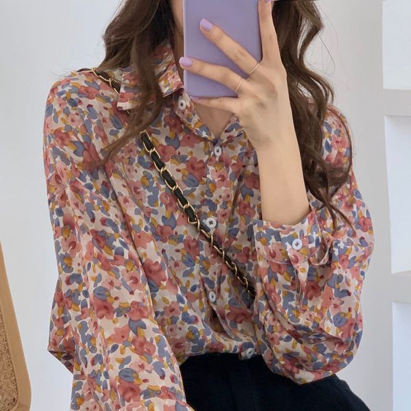 

loose pink floral women's summer 2021 new style design non-mainstream retro blouse korean t55d, White