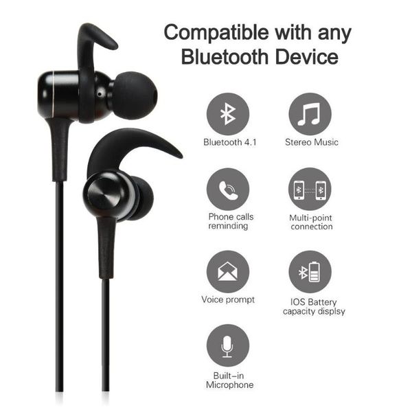 

headphones & earphones wireless bluetooth earphone 4.1 in-ear stereo sport headphone handswith mic magnetic noise cancel for smart phon