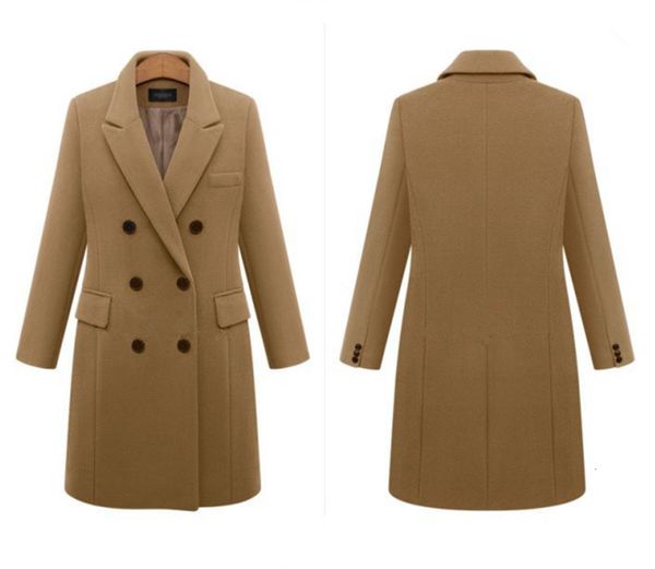 

autumn and winter medium length large woolen women's double breasted tweed coat, Black