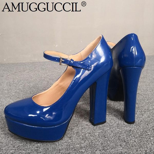 

dress shoes 2021 plus big size 35-52 blue buckle fashion high heel platform spring autumn female lady women pumps d1298, Black