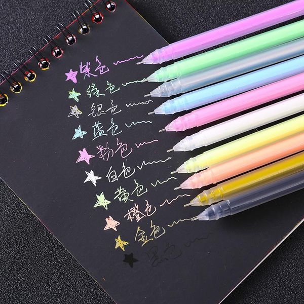 

highlighters 10 colors/box 0.6mm multicolor highlight liner for art marker conspicuous painting highlighter pen stationery supplies, Black;red