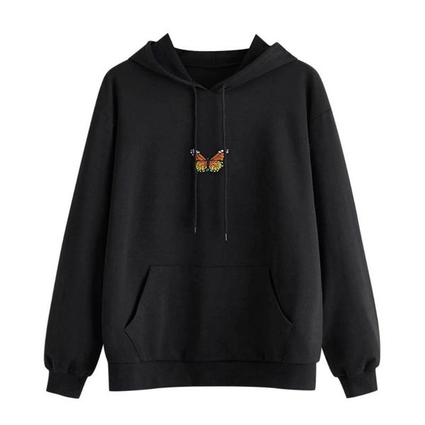 

women's hoodies & sweatshirts autumn women hoodie butterfly print sweatshirt long-sleeved simple black harajuku #10