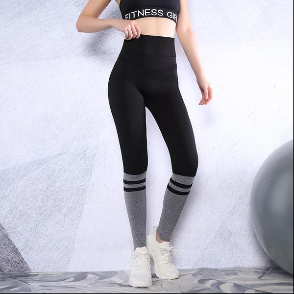 

high waist seamless leggings push up leggins sport women fitness running yoga pants stripe seamless leggings gym girl leggins, Black