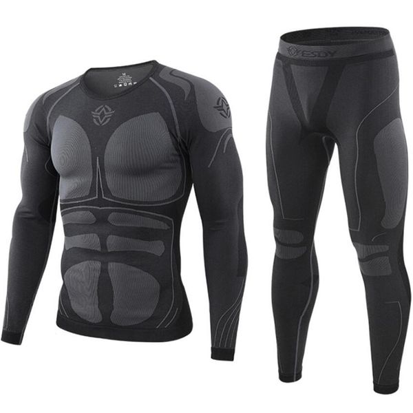 

seamless tight tactical thermal underwear men outdoor sports function breathable training cycling thermo underwear long johns 210913, Black;white