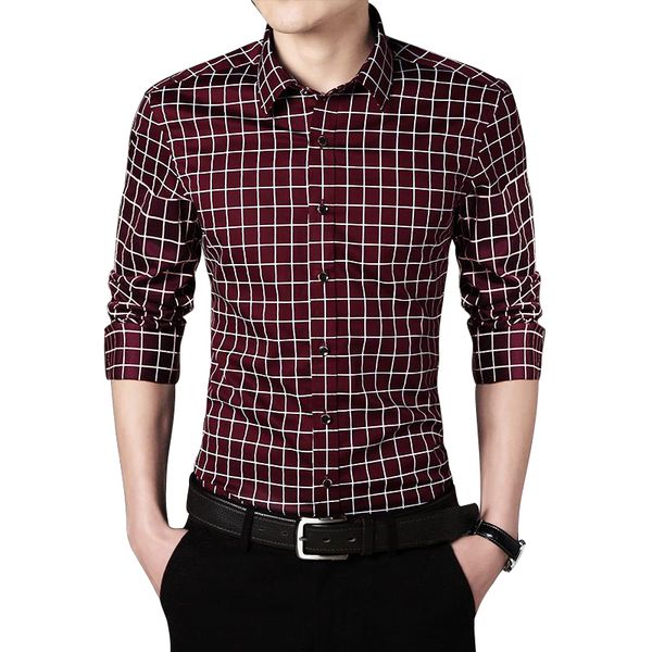 

oversize 5xl 2021 new brand casual men's long sleeve plaid shirt men shirts male clothes xibl, White;black