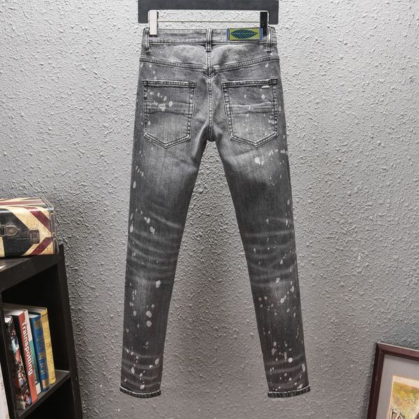 

amiry 003 foreign trade men's rig patch jeans slim-fitting small foot motorcycle pants for young people sell men's long pant trous, Blue