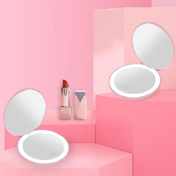 

compact mirrors led makeup mirror pocket ladies lamp with storage deskrotating round shape cosmetic christmas gift
