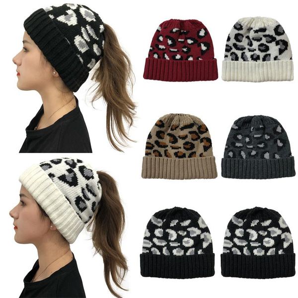 

beanie/skull caps winter warm women ladies hats and leopard print elastic knitted hat cap with braid hole skullies beanies accessories, Blue;gray