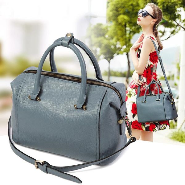 

boston cow leather women's bag large capacity lacing leisure travel purple/blue fashion classic hand bag or slanted crossing ba