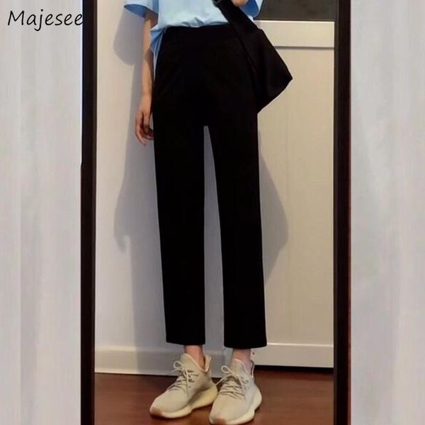 

women's pants & capris women all-match simple ankle-length high waist comfort straight students leisure solid black korean style summer, Black;white