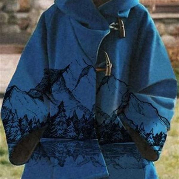 

autumn and winter women's long sleeve printed hooded coat, Black;brown