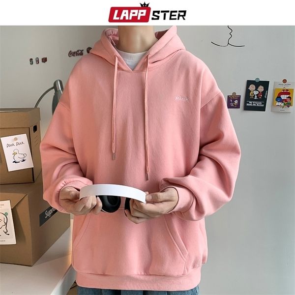 

lappster men embroidery fleece hooded hoodies mens oversized korean harajuku sweatshirts 7 colors black oversized hoodie lj201222