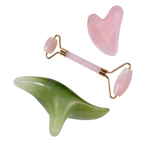 

electric massagers green beeswax jade face gua sha triple-cornered massager board rod with 1 pair double headed body massage scraper