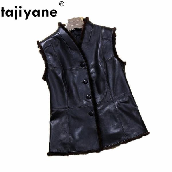 

women's leather & faux genuine real jacket sheepskin coat female korean vest women autumn winter zt1739, Black