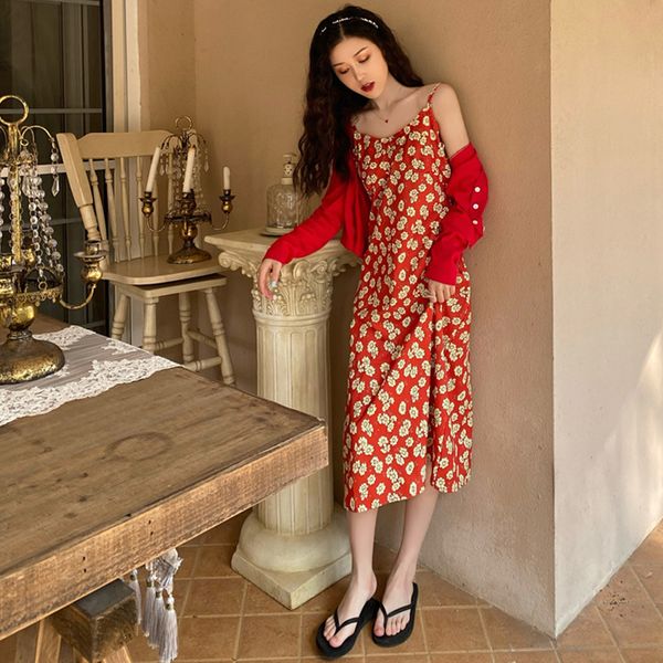 

2021 new red spaghetti strap slim vintage flora long sweat summer beach for women beachwear off shoulder backless zki7, Black;gray