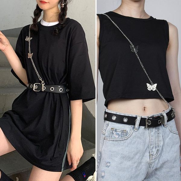 

belts leather waist belt single shoulder chain butterfly pendant girdle retro punk cool waisrbelts pu black waistband, Black;brown