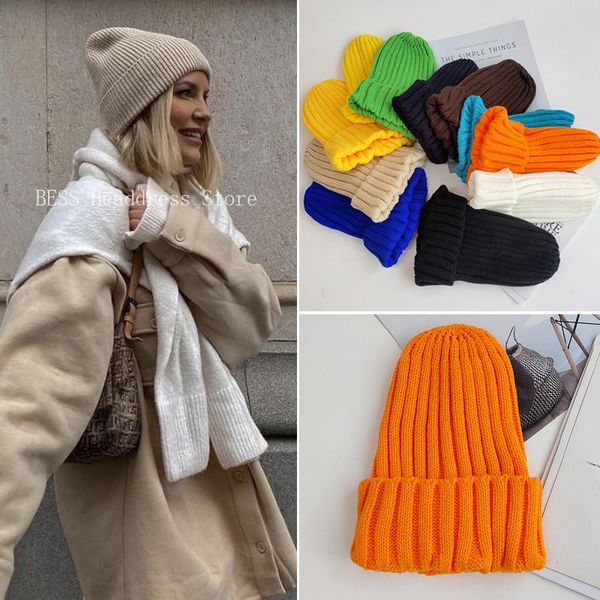 

beanies women knitted hat beanie solid color soft wool winter warm caps for girls fashion skullies ladies casual bonnets cap