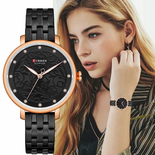 

wristwatches chinese style curren women dress watch analog stainless steel / leather strap casual ladies rhinestone waterproof, Slivery;brown