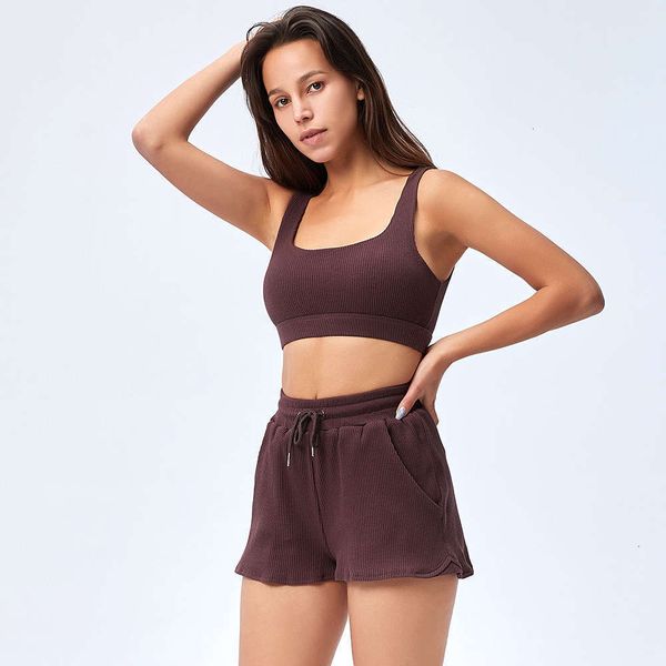 

tight skirt fitting yoga loose and short sleeve gym leisure women's suit running sports bra shorts two piece set designer, Gray