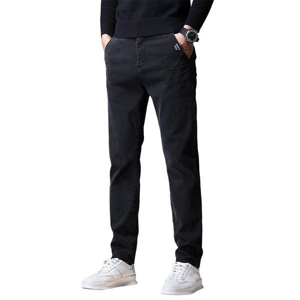 

men's pants long non-iron anti-wrinkle stretch slim casual trousers autumn and winter straight plaid high-end pantalon for male, Black