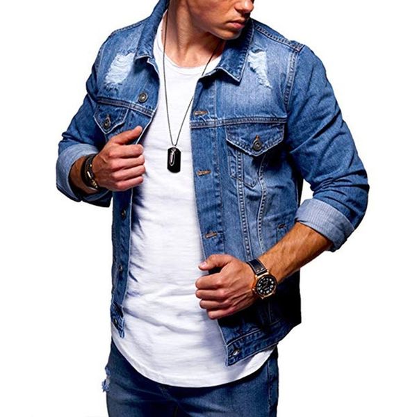 

70% off outlet online jeans jakcet coat men hole denim jackets male spring autumn mens clothing streetwear casual button slim fit jean coats, Black;brown