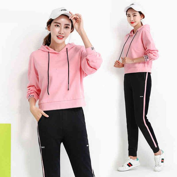 

women's two piece pants set of two upper-female sweaters -panty sweatpants with hoodie pullover pocket set femme suit defines more size, White
