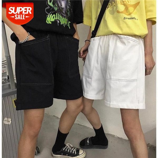

harajuku causal knee length pants 2020 spring new middle length pants women wild leg pant loose solid color with big pocket pant #ww7u, Black;white