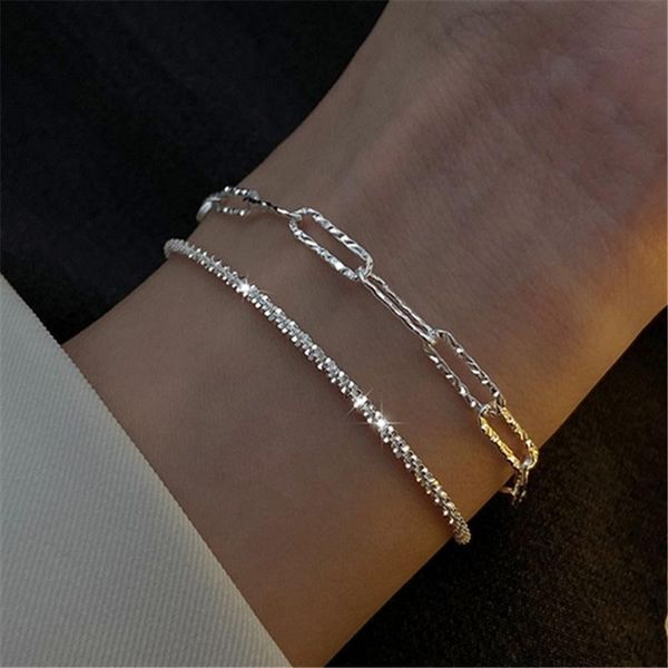 

link, chain guangyao two piece sparkling bracelet in summer women's niche design light luxury high-level simple and cool hand ornaments, Black